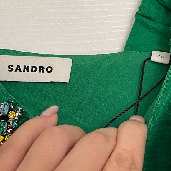 Sandro Falbala Rhinestone Embellished Cutout Midi Dress emerald green 38/ Medium - Picture 6 of 7